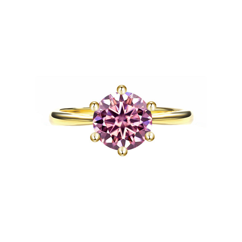 Cross-Border925Sterling Silver Plated Ring18K Golden Classic Six-Claw Moissanite Ring for Women Crown Proposal Ring Wholesale
