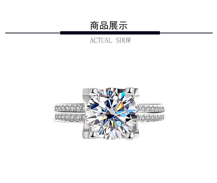s925Silver Ring Bull Head3Claroissanite Diamond Ring for Women Double Row Diamond Ring Pigeon Egg Wedding Ring Live Streaming Exquisite
