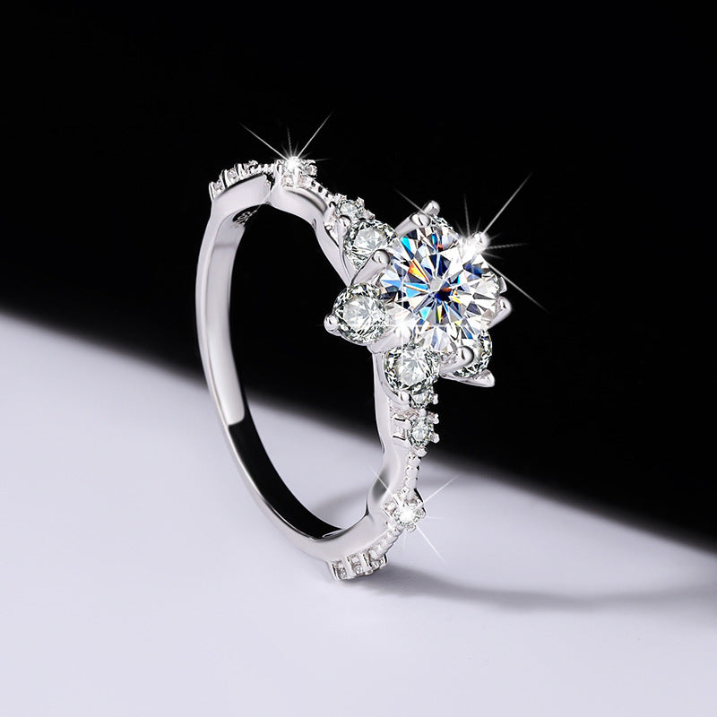 S925Sterling Silver Ring Genuine Moissanite Diamond Starlight Girl Couple Rings Wedding Proposal Gift for Girlfriend