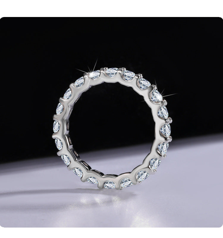 Exclusive for cross-border S925Sterling Silver Moissanite Ring for Women Full Diamond Simple Row Ring Platinum Plated High-end Women's Ring Wholesale