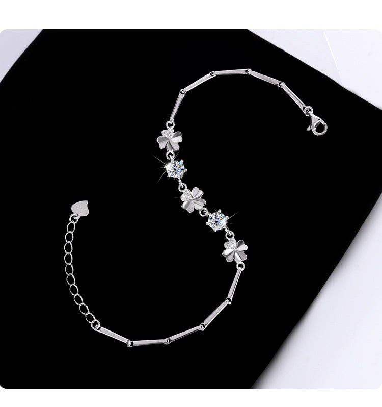 New S925Sterling Silver Moissanite Four-Leaf Clover Bracelet Fashion Women's Bracelet TikTok Kuaishou Live Streaming Factory Direct Sale