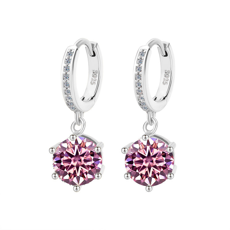 Exclusively for Europe and America S925Silver Classic Six-Prong Moissanite Earrings Moissanite Diamond Earrings for Women Versatile High-End Ear Clips Wholesale