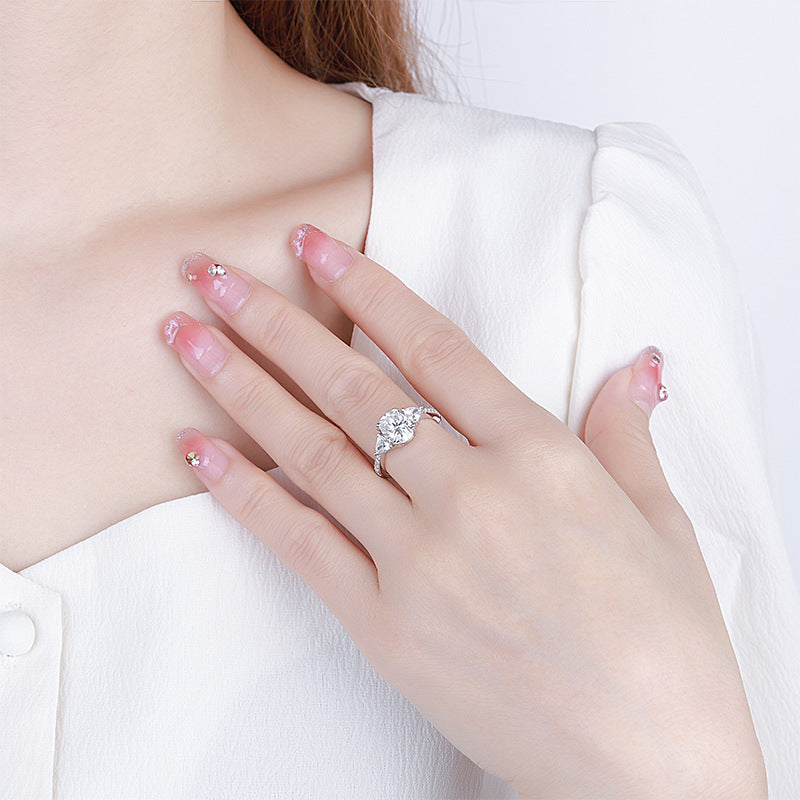 Amazon eBay Cross-Border Delivery925Sterling Silver2Carat Egg-Shaped Women's Moissanite Closed Ring Factory Direct Sale