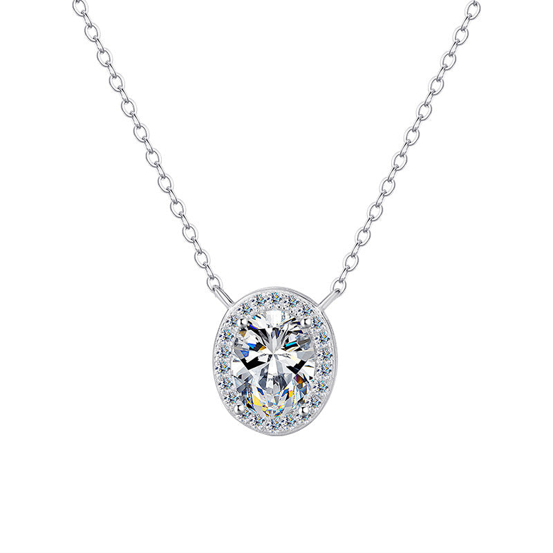S925Sterling Silver Moissanite Egg-Shaped Necklace Pigeon Egg Collarbone Chain Full Diamond Versatile Oval Women's Pendant Factory Wholesale