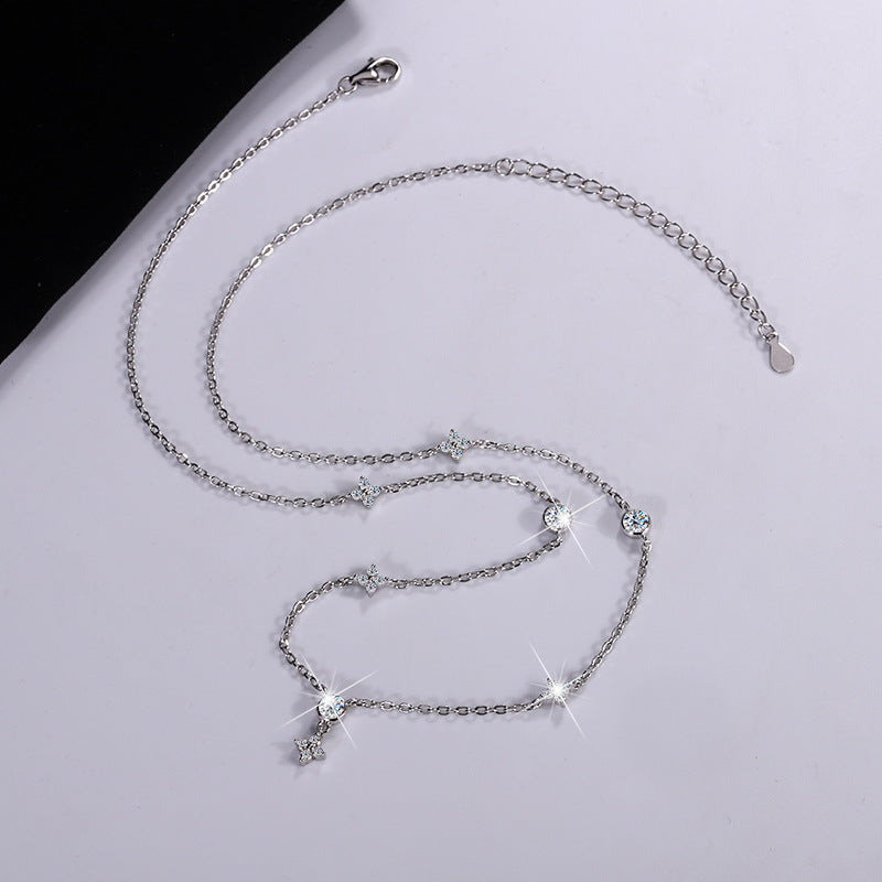 Cross-border hot S925Sterling Silver Four-Leaf Clover Women's Necklace Moissanite Diamond Pendant Light Luxury Minimalist Style Internet Celebrity Collarbone Chain