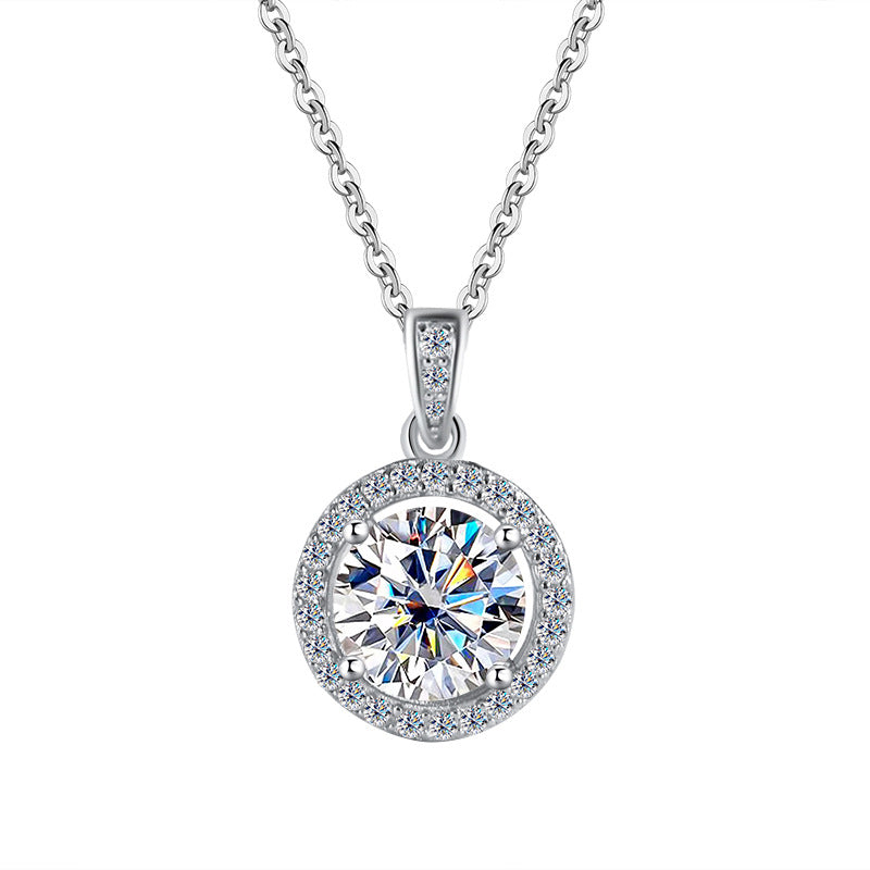 Cross-Border S925Sterling Silver Four-Claw Round Bag Necklace for Women, Moissanite Necklace Pendant, High-End Sweater Chain, Factory Wholesale