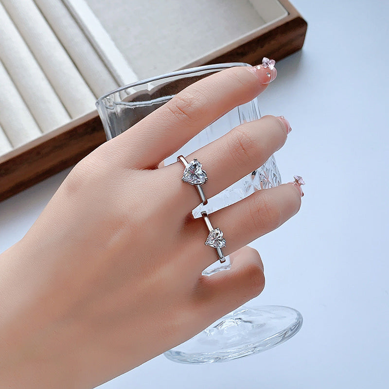 Cross-Border Direct Sales S925Sterling Silver Heart Moissanite Ring Fashion Classic Heart-Shaped Moissanite Women's Ring Factory Wholesale