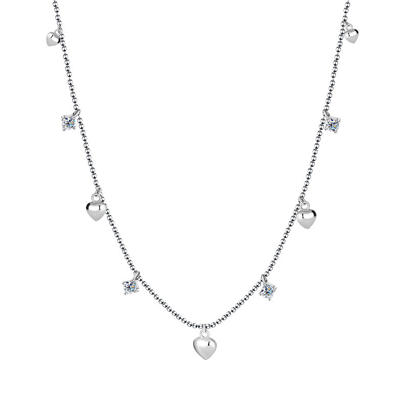 S925Pure Silver Heart Tassel Dynamic Moissanite Necklace Light Luxury High-End Fairy Style Collarbone Chain Factory Wholesale