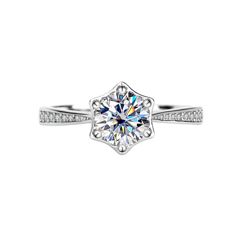 S925Pure Silver Genuine Moissanite Hexagram Diamond Ring for Women Couple Rings Wedding Proposal Birthday Gift for Girlfriend