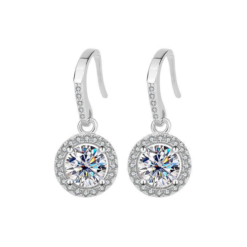 Cross-Border S925Silver Moissanite Luxury Round Stone Silver Ear Hook Source Factory Accessories Jewelry Wholesale Live Handmade