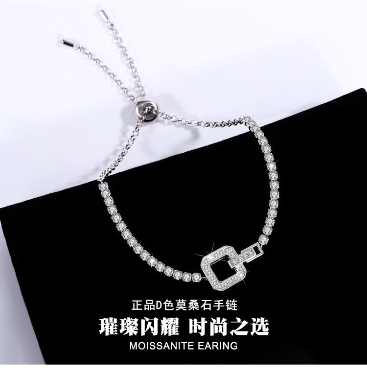 New Hot Selling Square Buckle Moissanite Bracelet for Women925Pure Silver Light Luxury Elegant Women's Style TikTok Kuaishou Live Wholesale