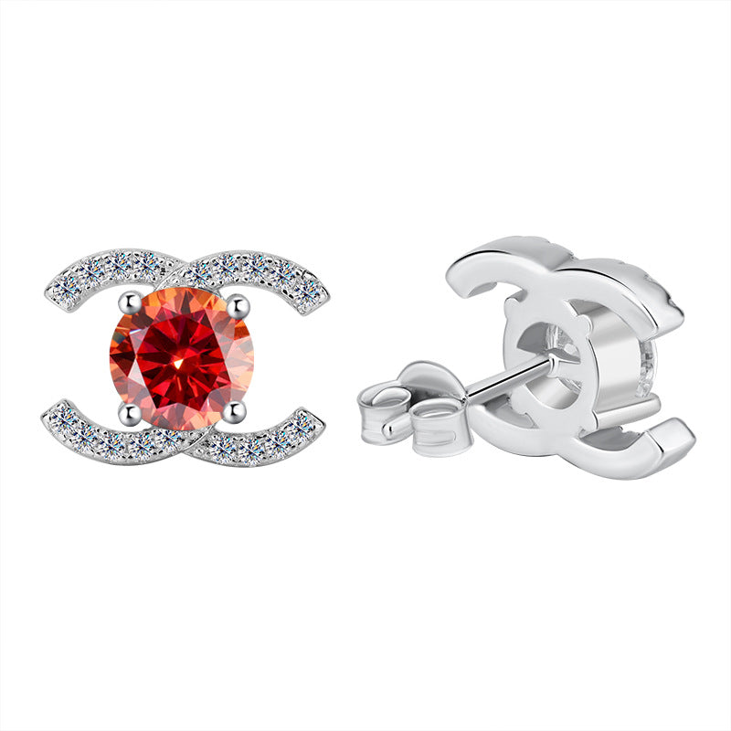 Best seller in europe and america925Sterling Silver Double C Moissanite Earrings for Women Moissanite Diamond Earrings Chanel Style High-end Feel Factory Wholesale