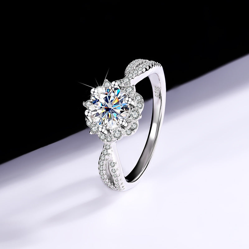 Cross-Border S925Sterling Silver Princess Elsa One Carat D Moissanite Diamond Ring for Women, Internet Celebrity Versatile Jewelry Wholesale