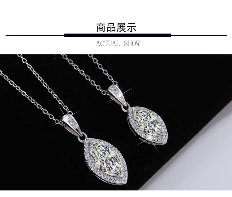 Europe and america cross border S925Silver Horse Eye Moissanite Full Diamond Necklace for Women, Elegant and Simple Versatile Collarbone Chain, Factory Wholesale
