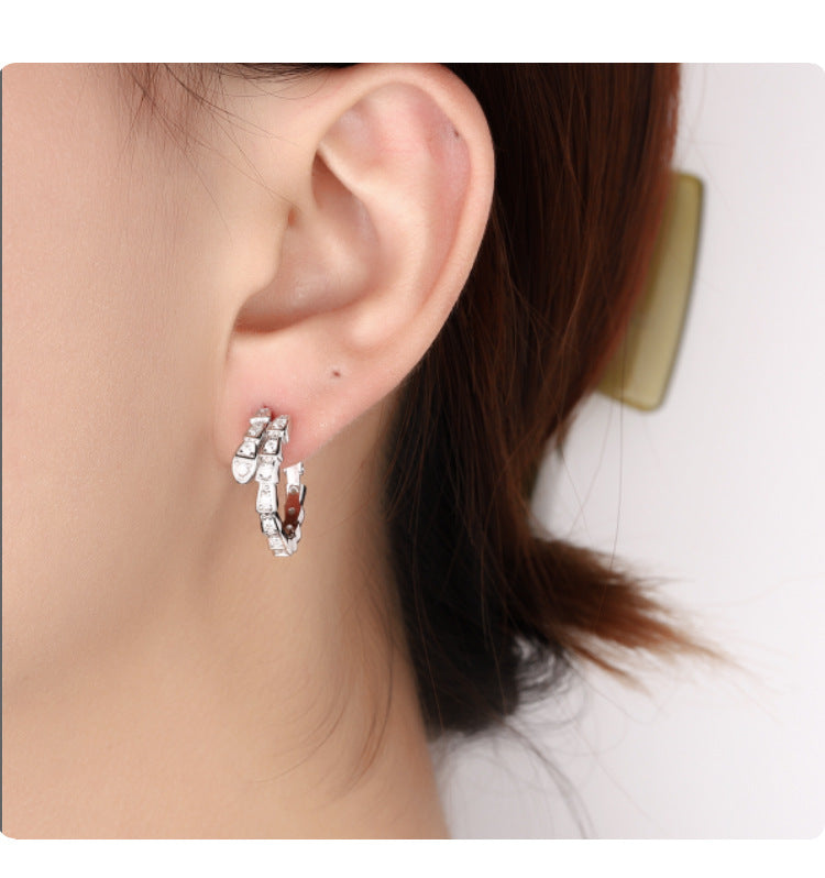 Cross-Border Europe and America S925Pure Silver Full Moissanite Full Diamond Snake-shaped Earrings Female Moissanite Stone fashion High-end Sense Factory Wholesale