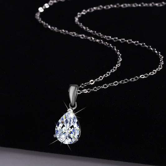 Cross-border hot selling S925Pure Silver Moissanite Pendant Water Drop Necklace for Women Simple Irregular Collarbone Chain Factory Wholesale