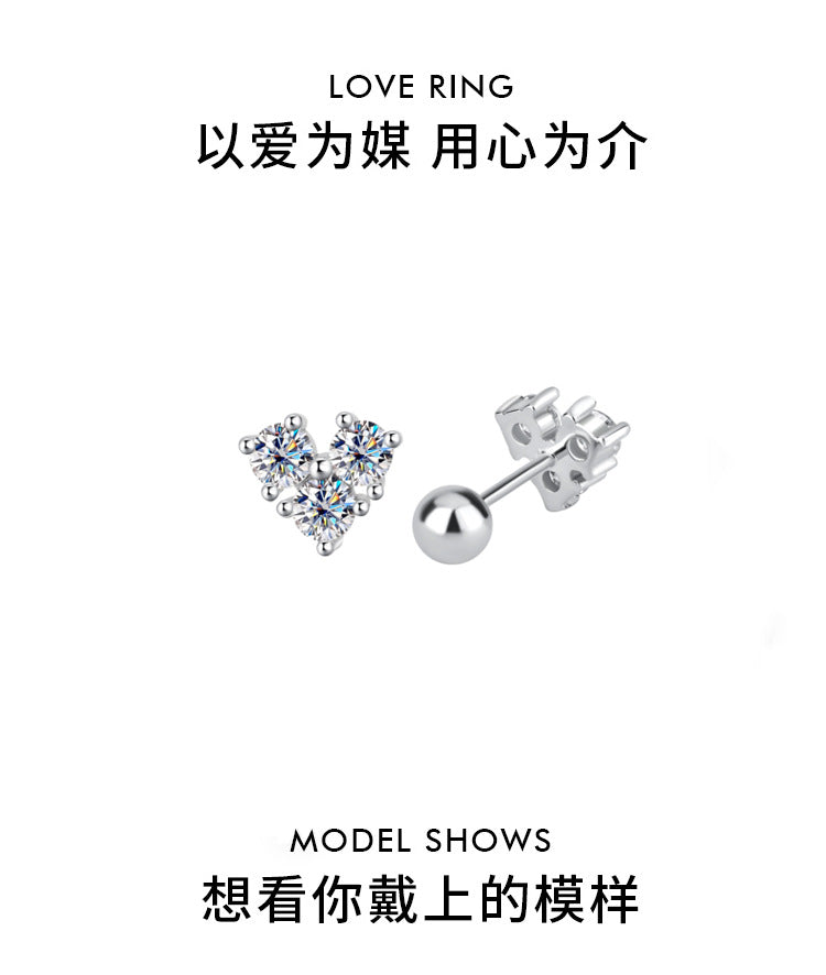 S925Silver Moissanite Heart Simple Clover Screw Earrings for Women Light Luxury Moissanite Jewelry Factory Wholesale