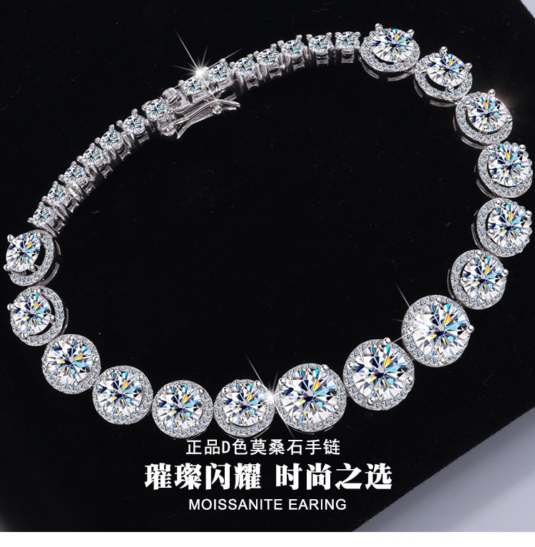 Cross-border hot selling S925Silver Round Bracelet for Women with Moissanite, Luxurious Heavy Craft Bracelet, Super Sparkling Jewelry, In Stock Wholesale