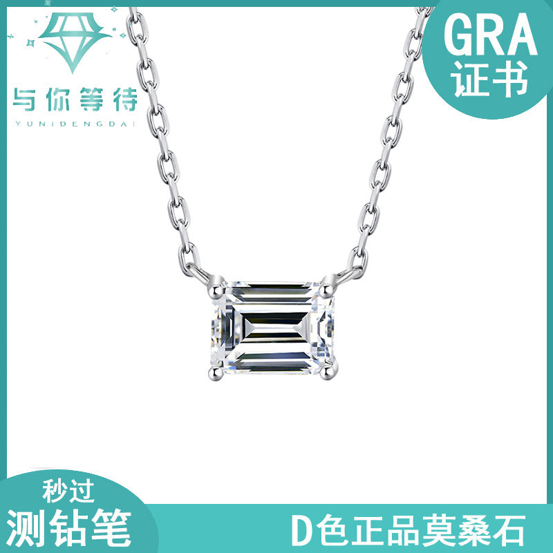Cross-Border Delivery S925Silver Necklace Moissanite Irregular Diamond Pendant Sugar Cube Cut High-end Collarbone Chain In Stock Wholesale