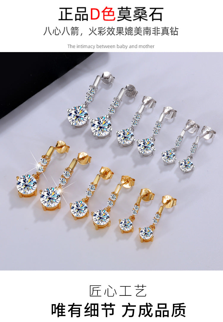 Cross-Border Factory Direct Sales S925Silver Tassel Dynamic Earrings Moissanite Stud Earrings for Women Moissanite Earrings Exquisite Craftsmanship Ear Jewelry