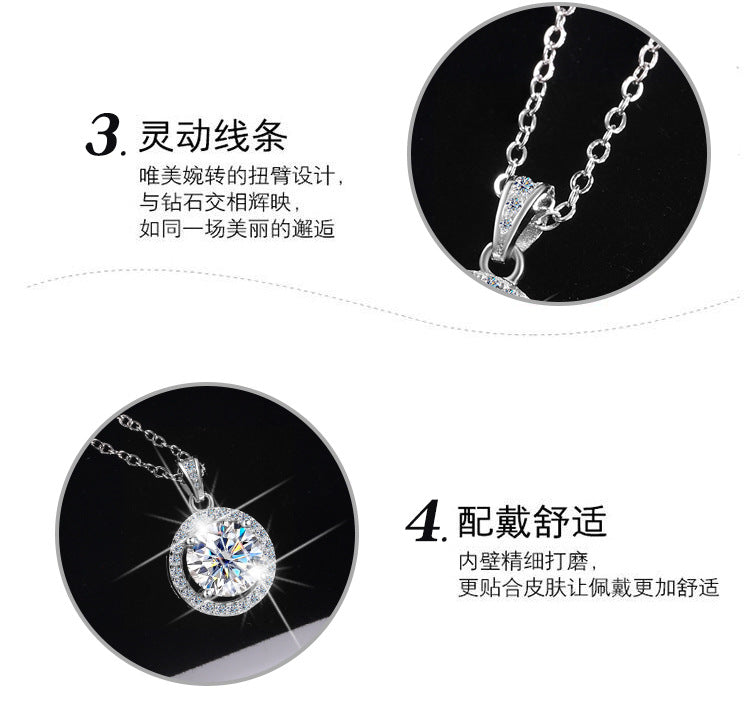Cross-Border S925Sterling Silver Four-Claw Round Bag Necklace for Women, Moissanite Necklace Pendant, High-End Sweater Chain, Factory Wholesale