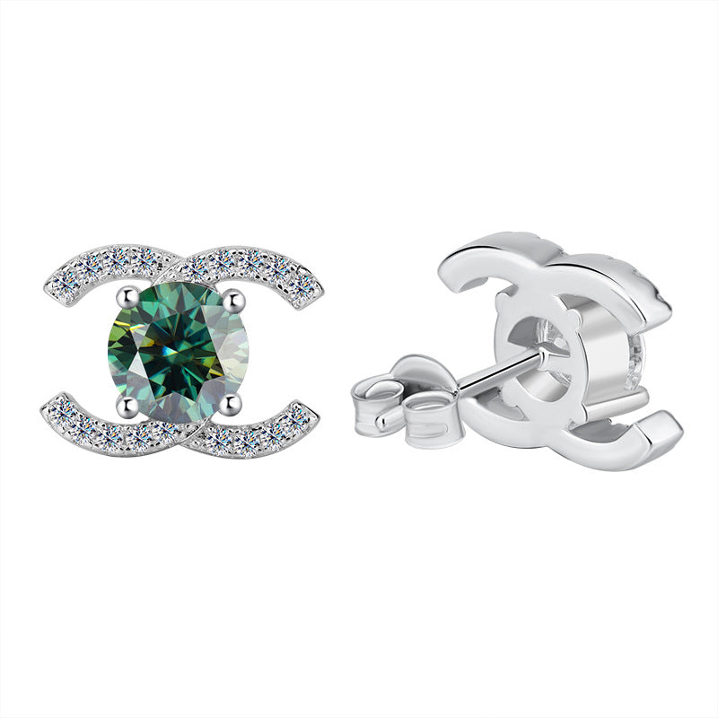 Best seller in europe and america925Sterling Silver Double C Moissanite Earrings for Women Moissanite Diamond Earrings Chanel Style High-end Feel Factory Wholesale
