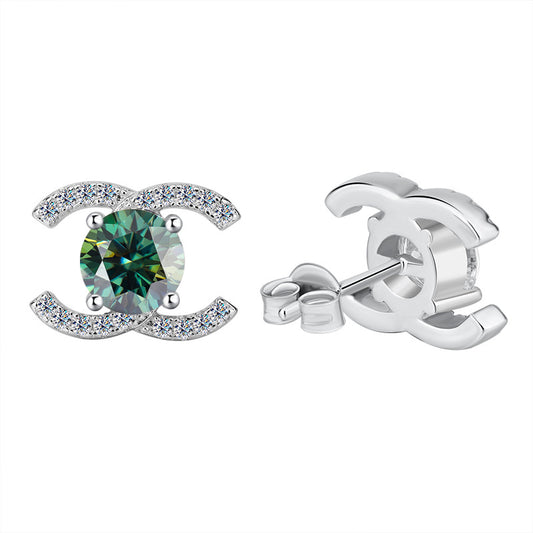 Best seller in europe and america925Sterling Silver Double C Moissanite Earrings for Women Moissanite Diamond Earrings Chanel Style High-end Feel Factory Wholesale