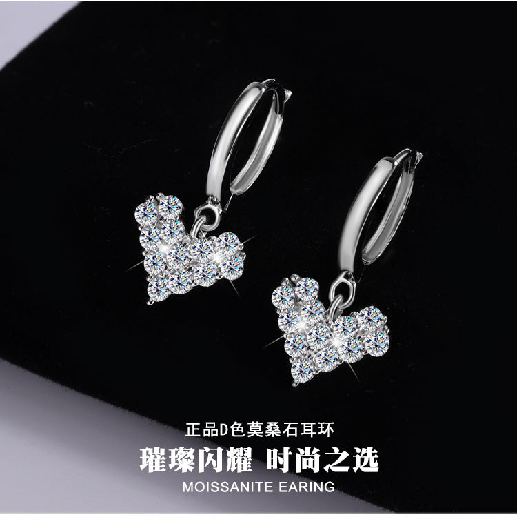 Exclusive for cross-border S925Silver Moissanite Heart Earrings Light Luxury Versatile High-end Moissanite Women's Factory Wholesale