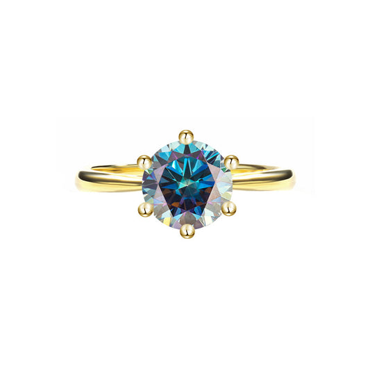 Cross-Border925Sterling Silver Plated Ring18K Golden Classic Six-Claw Moissanite Ring for Women Crown Proposal Ring Wholesale