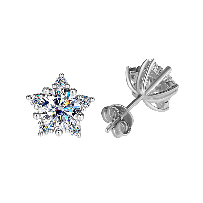S925Sterling Silver Five-Pointed Star Moissanite Earrings High-End Fashion Versatile Sweet Moissanite Earrings for Women Cross-Border Source