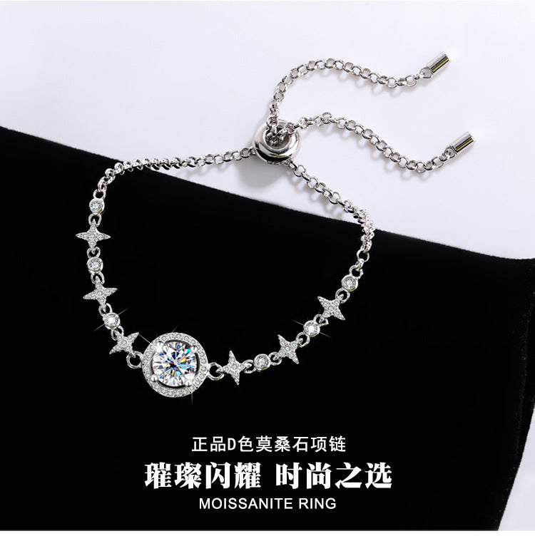 S925Sterling Silver Bracelet Moissanite Bracelet Starry Sky Round Bag Simple Fashion Women's TikTok Live Streaming Factory Direct Sale