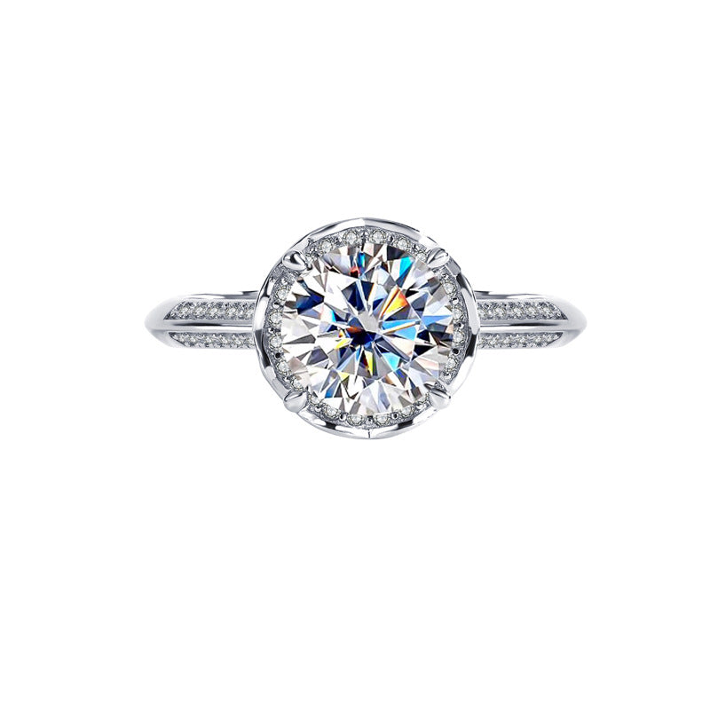 Exclusive for cross-border S925Silver Rose Fountain Colorful Moissanite Ring for Women Pure Silver Platinum Diamond Imitation Diamond Wholesale