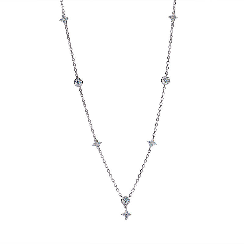 Cross-border hot S925Sterling Silver Four-Leaf Clover Women's Necklace Moissanite Diamond Pendant Light Luxury Minimalist Style Internet Celebrity Collarbone Chain