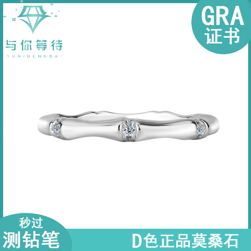 S925Pure Silver French Light Luxury Bamboo Knot Moissanite Ring Simple Fashion Couple Wedding Moissanite Diamond Couple Rings Wholesale