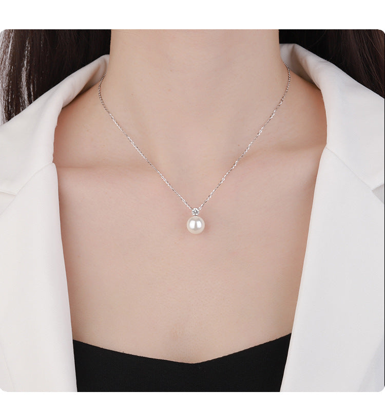 Exclusive for cross-border S925Pure Silver Classic Light Luxury Pearl Necklace Internet Celebrity Sweater Collarbone Chain Valentine's Day Qixi Festival Gift