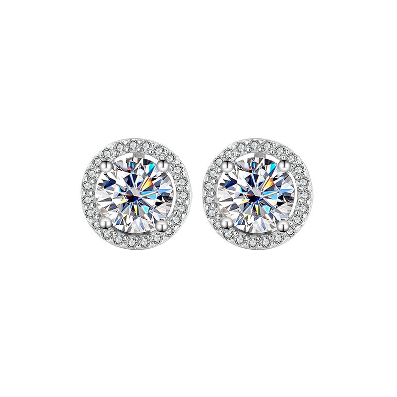 Cross-Border S925Sterling Silver Moissanite Round Bag Three-Piece Set Women's Ring Necklace Women's Earrings TikTok Live Factory Wholesale