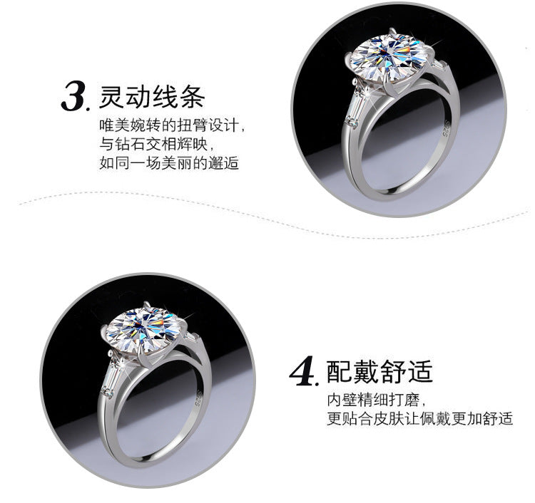 Cross-Border S925Pure Silver Pigeon Egg Four-Claw5Clamoissanite Ring Fashion High-end Women's Ring Factory Wholesale