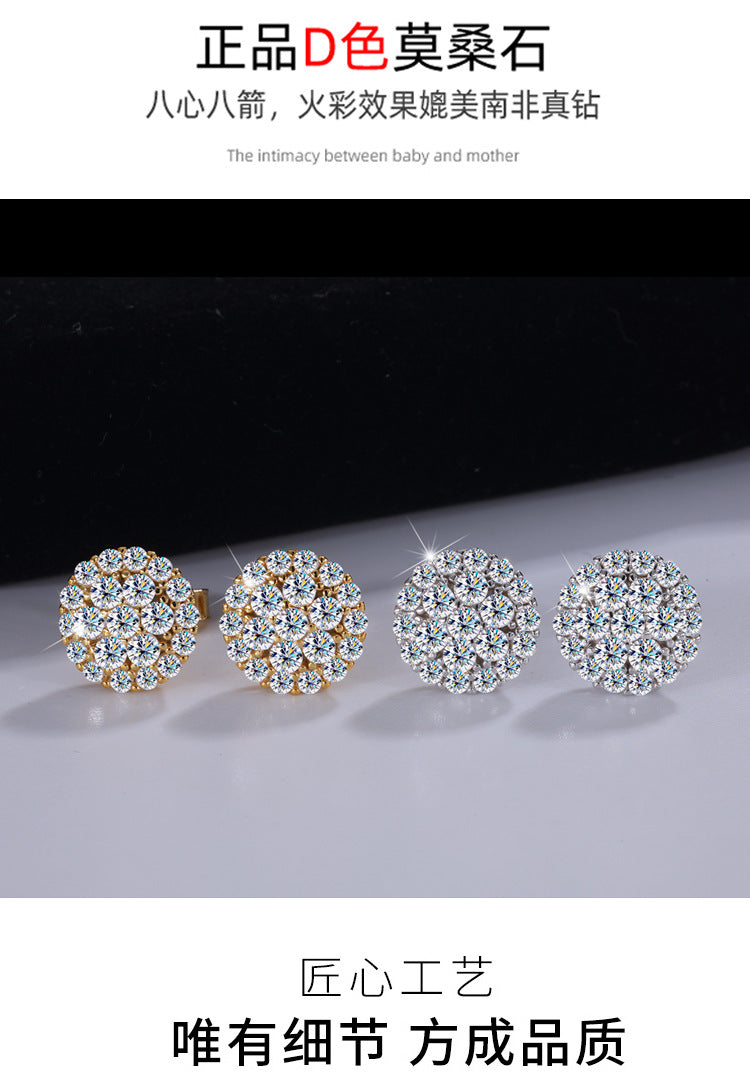 Europe and america cross border S925Sterling Silver Hip-Hop Style Full Diamond Moissanite Trendy Personality High-End Unisex Earrings