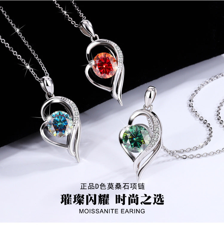 925Sterling Silver VVS1Level Moissanite Diamond Love You Forever One Carat Diamond Necklace Light Luxury Versatile Collarbone Chain