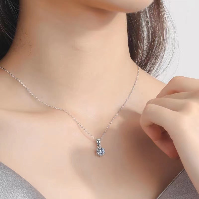 S925Sterling Silver Moissanite Classic Six-Prong Three-Piece Set Women's Ring Necklace Women's Earrings TikTok Live Factory Wholesale