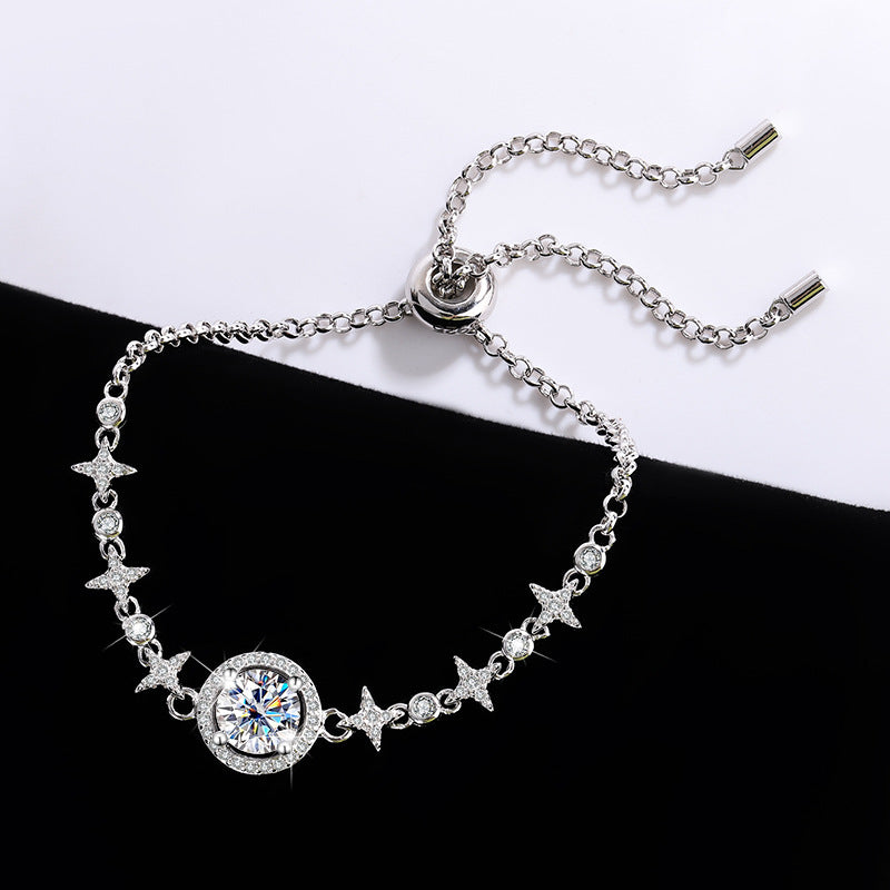 S925Sterling Silver Bracelet Moissanite Bracelet Starry Sky Round Bag Simple Fashion Women's TikTok Live Streaming Factory Direct Sale