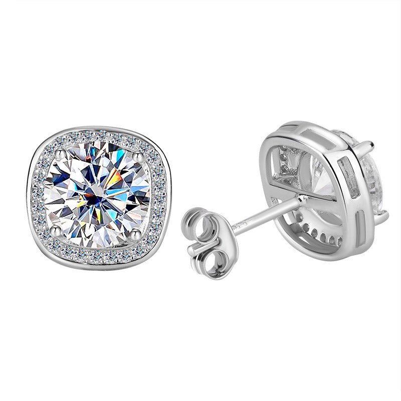 Factory direct sales S925Pure Silver Luxury Square Bag Earrings for Women Moissanite Earrings Elegant High-end Moissanite Stud Earrings