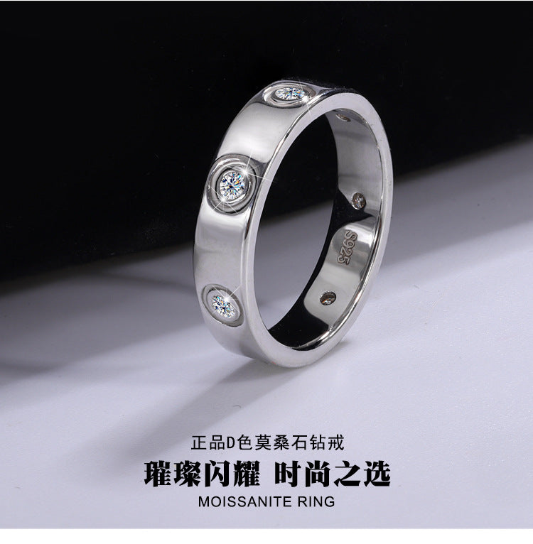Manufacturer's Cross-Border Hot Sale925Silver Moissanite Simple7Diamond Women's Ring White Gold Diamond Simulated Diamond Ring Couple Ring