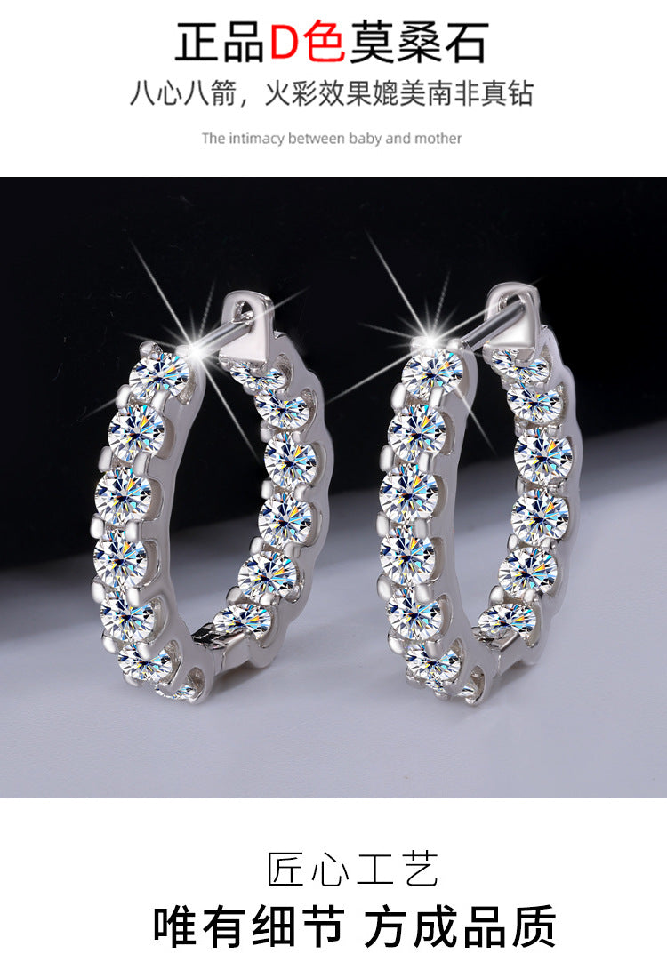 Europe and America S925Silver Moissanite Full Diamond Earrings High-end Fashion Bull Head Style Ear Clips Moissanite Stud Earrings Wholesale