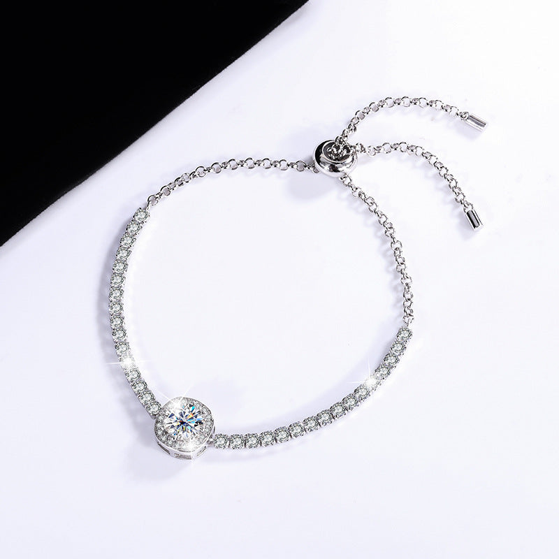S925Silver Moissanite Bracelet Real Diamond Moissanite Square Bag Simple Women's Style TikTok Kuaishou Live Streaming Factory Direct Sale