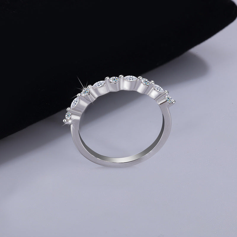 S925Sterling Silver Marquise Moissanite Ring for Women, European and American Trendy Stackable Ring, Double Layer Wearable Women's Ring, Factory Wholesale