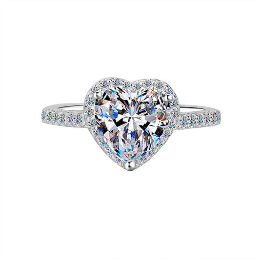 Cross-border hot selling S925Sterling Silver Irregular Moissanite Heart Ring for Women Moissanite Diamond Heart-shaped Ring Wholesale from Factory