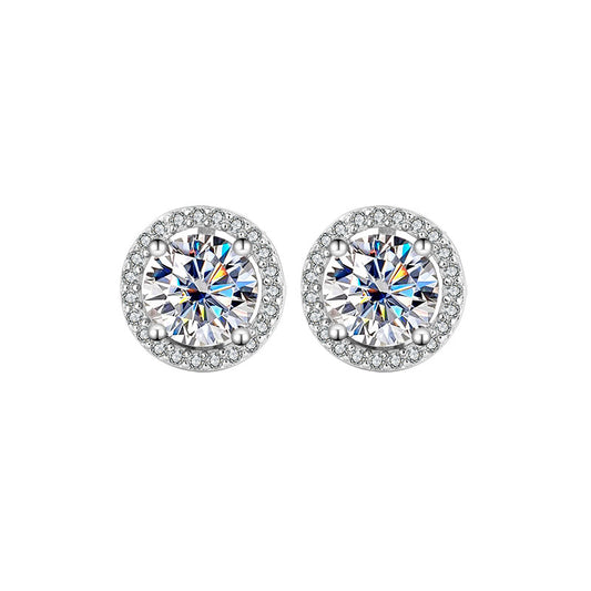 s925Pure Silver Genuine Moissanite Round Stud Earrings Elegant Simple Moissanite Gift Ear Jewelry Live Streaming Source