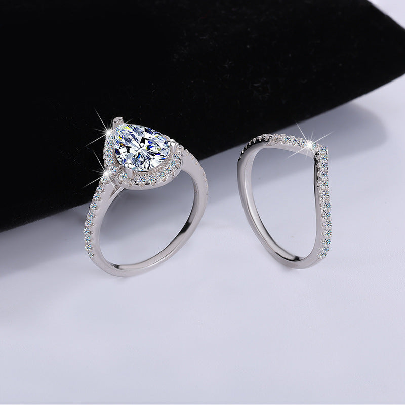 Exclusive for cross-border S925Sterling Silver Moissanite Water Drop Set Ring Luxury Inlaid Ring Women's Set European and American Fashion Stacking Women's Ring
