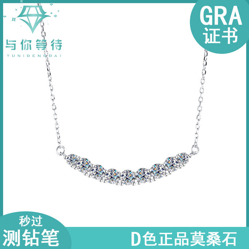 S925Silver Platinum Plated Moissanite Jewelry Pendant for Women Simple Smile Necklace2.4Clamoissanite Rainbow